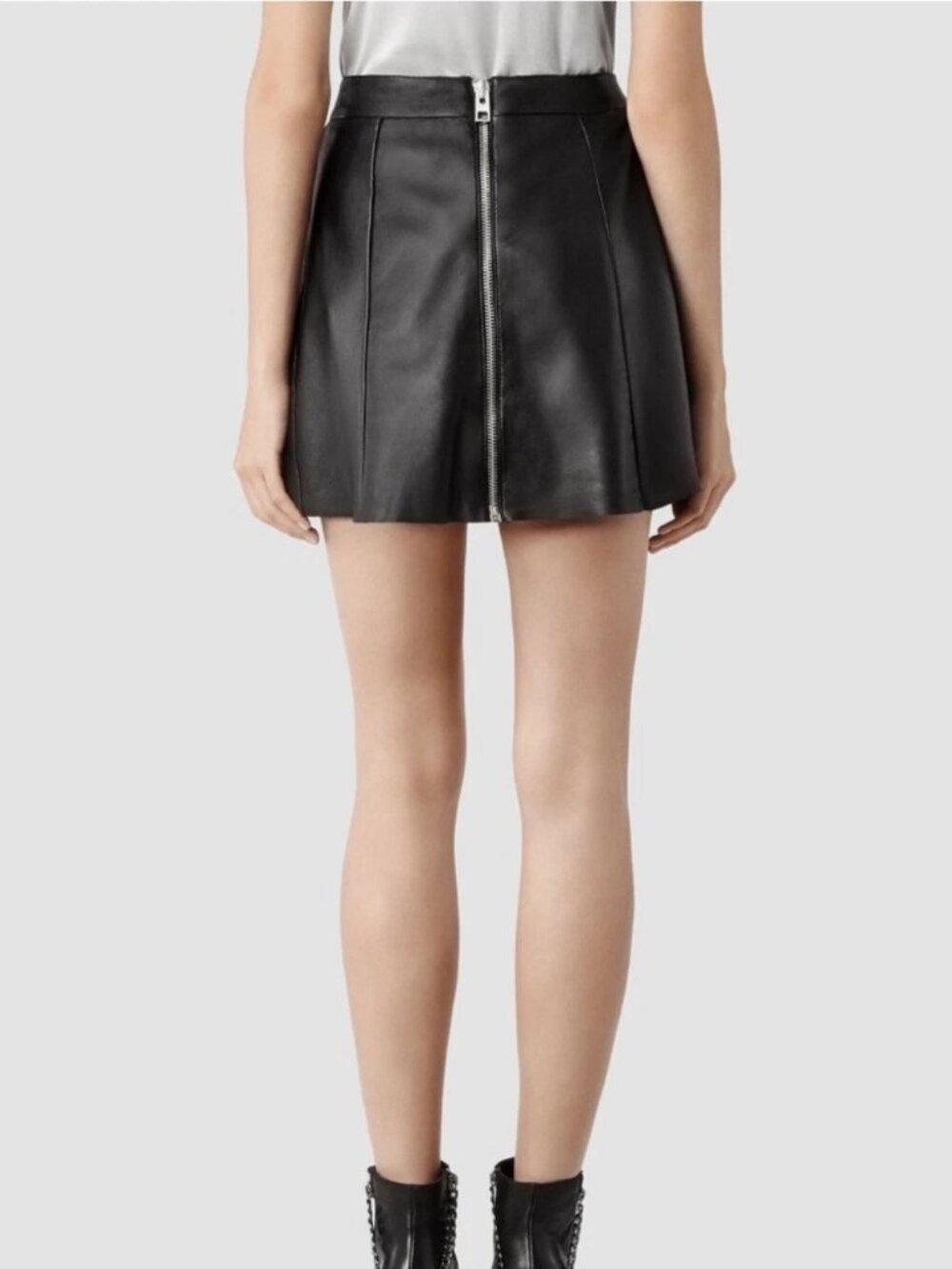 ALL SAINTS 100% Leather Sens Mini Skirt A Line Zip Up Moto Rocker Glam US 2 - Picture 5 of 9
